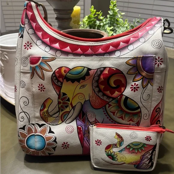 Anuschka Multicolor Elephant Shoulder Bag - Picture 1 of 5